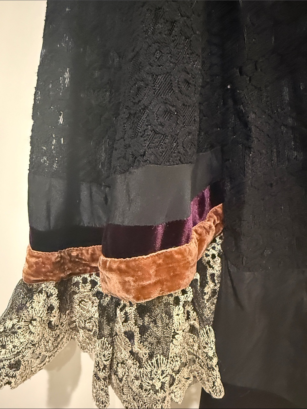 Black Lace Bell-Sleeve Blouse with Velvet & Lace Trim - Picture 2 of 5